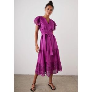 Rails Gia Short-Sleeve Midi Eyelet Cotton Dress Berry Medium